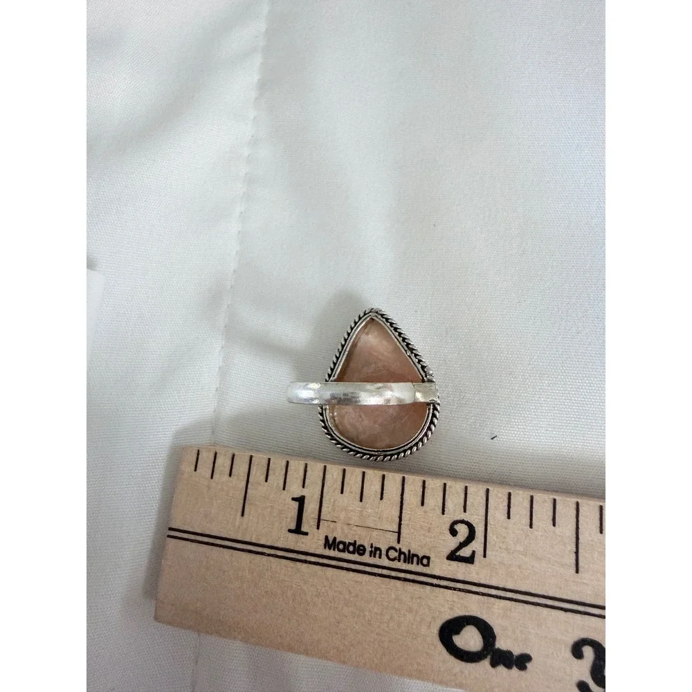 Hand crafted Peach Moonstone Ring Women Size 7 Pink New Silver Plated Pear